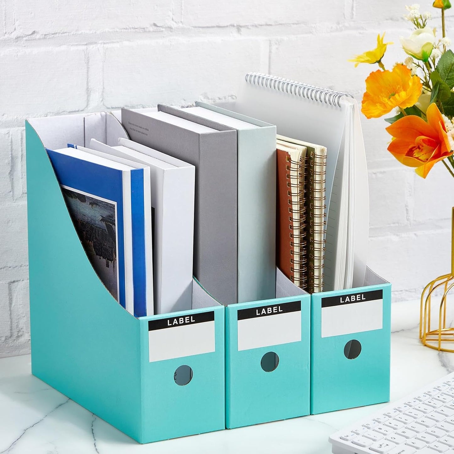 Thenshop 24 Pcs Cardboard Magazine File Holder Organizer, Desk File Organizer Box Foldable Book Bin Papers Storage Folder with Label for School Classroom Office Supplies(Classic,Black)