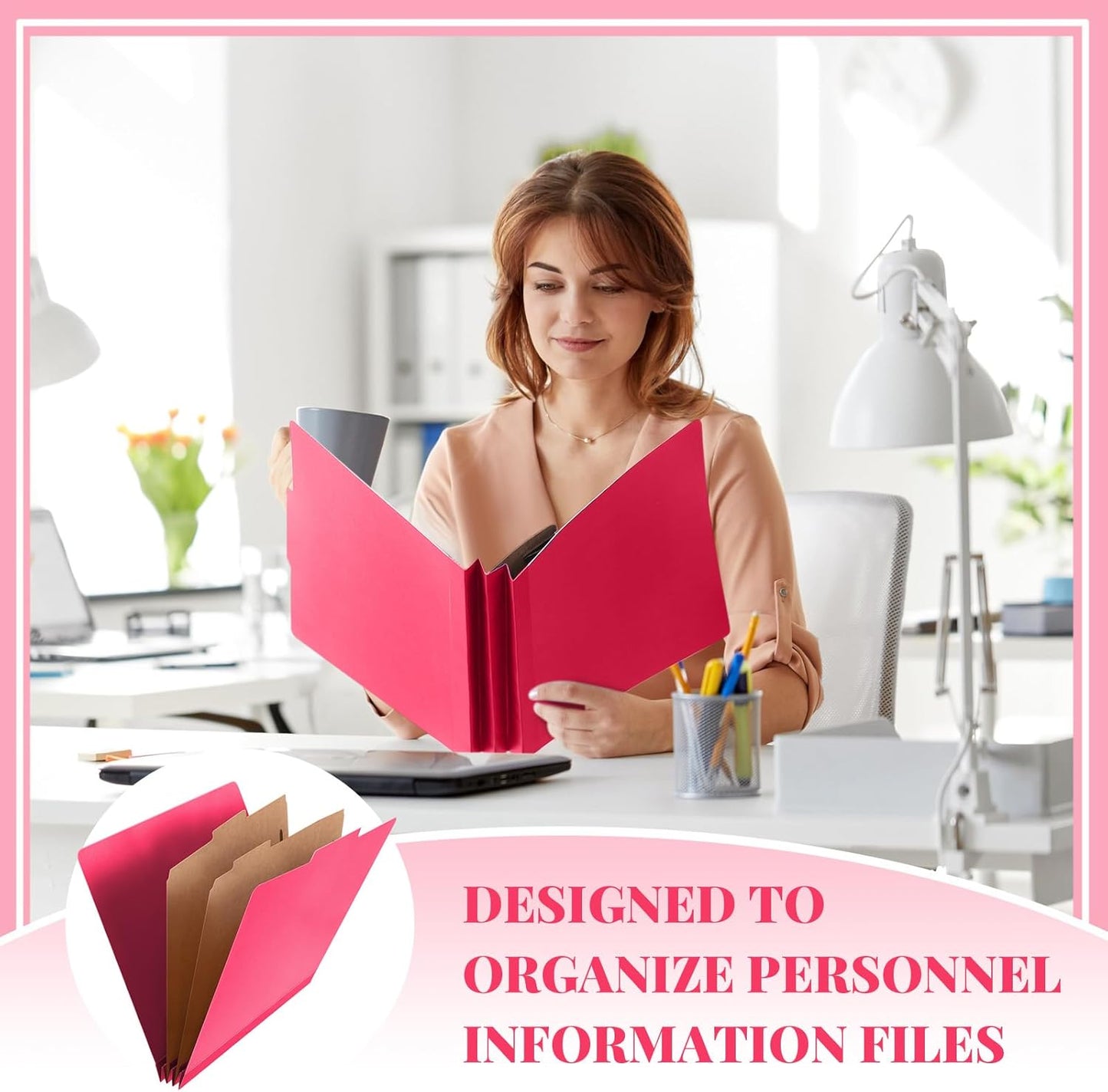 Skyygemm 12 Pcs Classification Folders Letter Size Bulk - 2 Dividers Pressboard File Folder with 3. 5 Inch Expansion, 2 Prongs Fastener, Heavy Duty Office File Organizer for Teacher Medical (Hot Pink)
