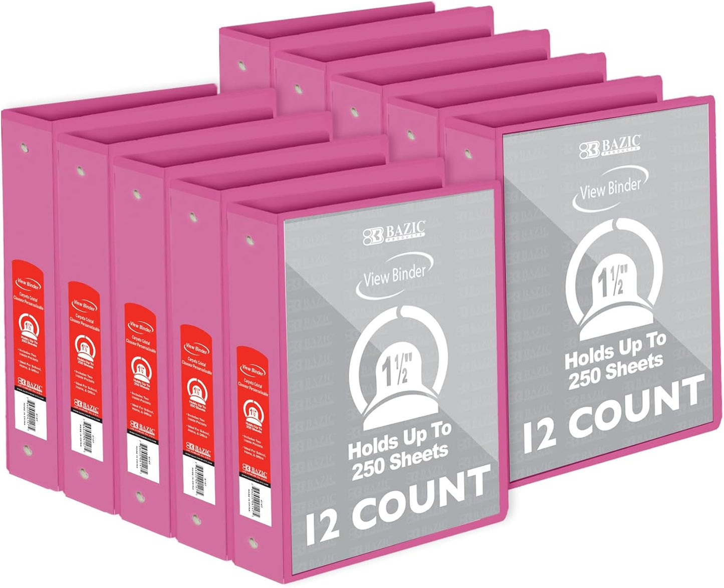 BAZIC Products 3 Ring Binder - Burgundy, Economy View Binder with Clear Overlay Cover and Round Rings, Organizer for School Office Home Use, 1.5-inch Capacity Holds 280 Sheets Paper, 1-Pack