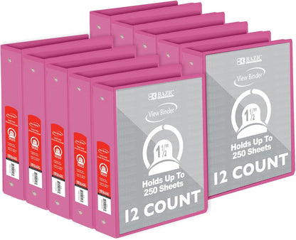 BAZIC Products 3 Ring Binder - Burgundy, Economy View Binder with Clear Overlay Cover and Round Rings, Organizer for School Office Home Use, 1.5-inch Capacity Holds 280 Sheets Paper, 1-Pack