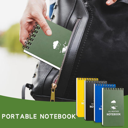 Waterproof Notebook, 4 Pack Pocket Notepad, 3" x 5" Top-Spiral Weatherproof NotePad, All Weather Police Pocket Notebook Mini Memo Steno Note Pads for Outdoor Office School Recording, Black