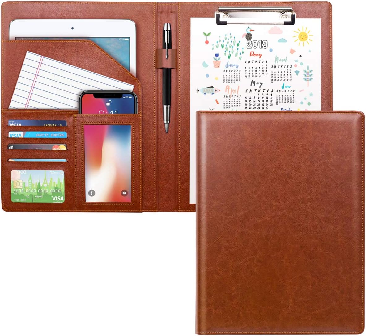 WAVEYU Resume Portfolio Folder, Padfolio Clipboard, Writing Portfolio Leather Clipboard with Cover for Legal Pad Holder Letter Size A4 for Business Conference Notepad Clip Boards, Purple