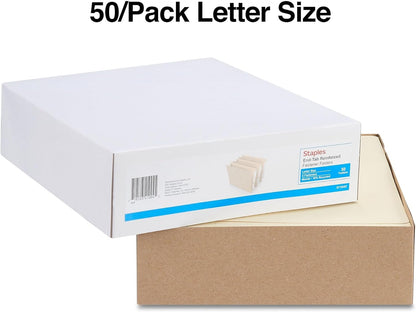 Staples Reinforced End‑Tab Classification Folders, Letter Size, Manila, Durable 2‑Fastener Design – 100/Carton