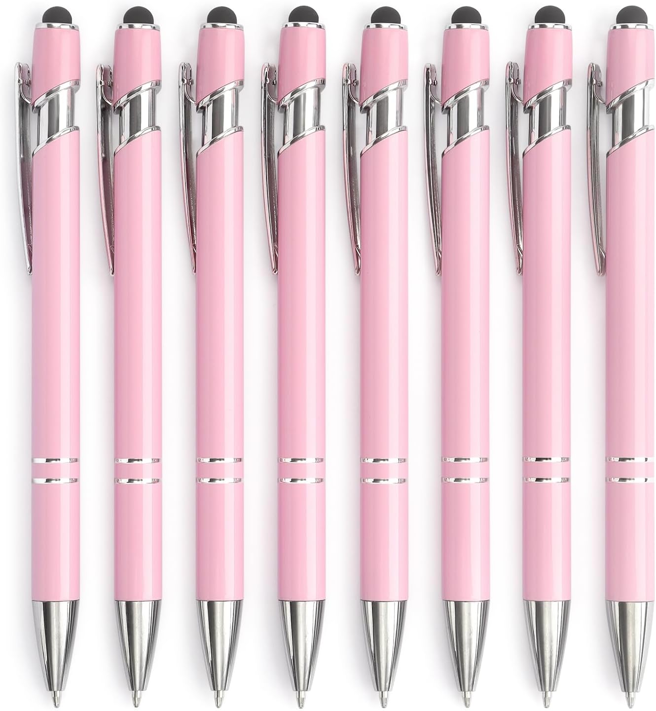 Bribobo 8 Pack Ballpoint Pen 2-in-1 Stylus Retractable Ballpoint Pen with Stylus tip, Metal Stylus Pen for Touch Screens, 1.0 mm Black Ink