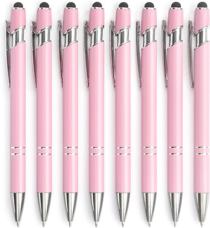 Bribobo 8 Pack Ballpoint Pen 2-in-1 Stylus Retractable Ballpoint Pen with Stylus tip, Metal Stylus Pen for Touch Screens, 1.0 mm Black Ink