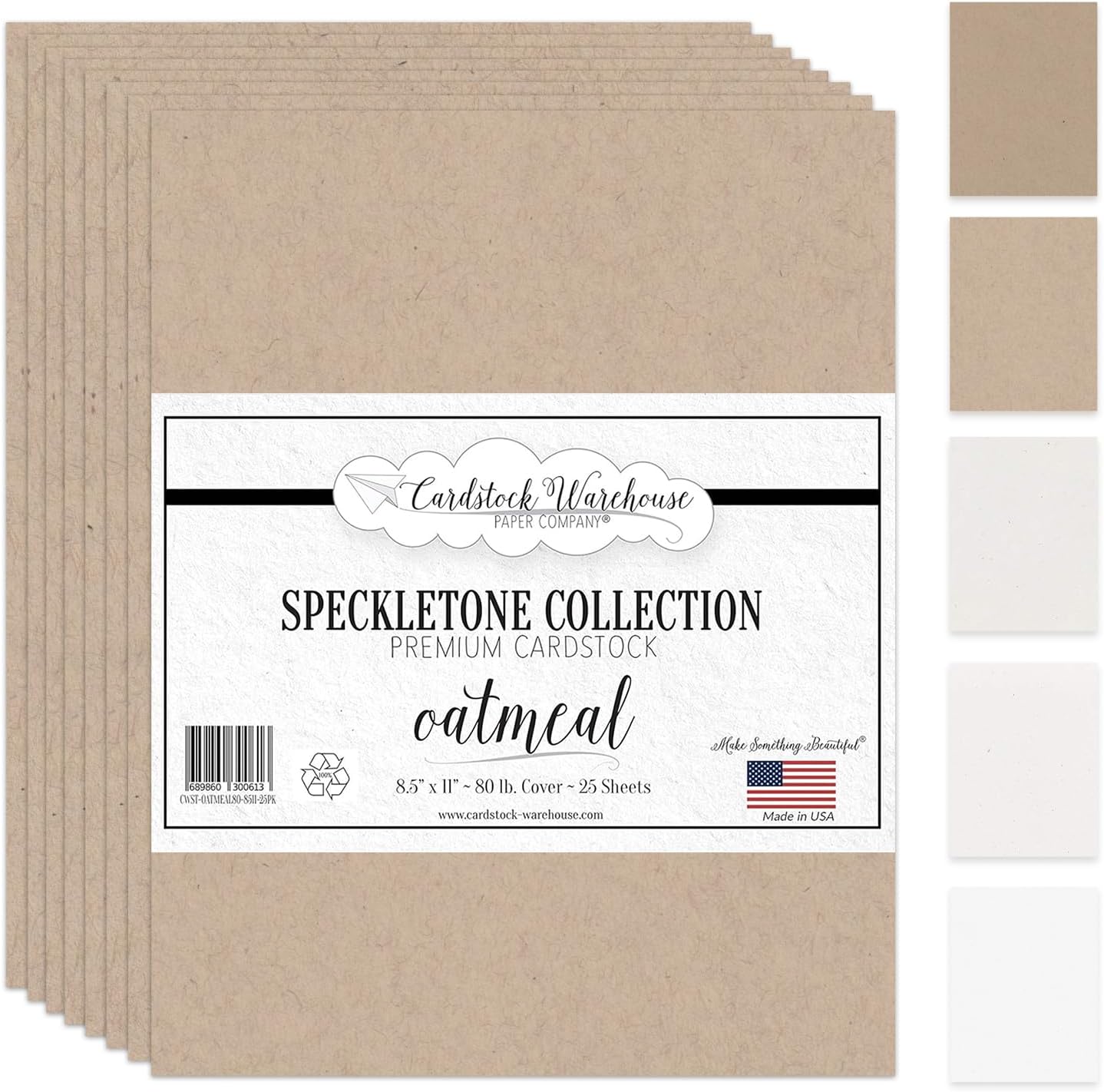 Cardstock Warehouse Speckletone Oatmeal Light Brown Card Stock Paper – 25 Sheets, 8.5 x 11", 80 lb/215 gsm – 100% Recycled, Premium Matte Finish for Cardmaking, Printing, Crafts & DIY Projects