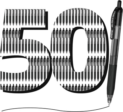 EYEYE G-103 Retractable Gel Pens Black 50 Pack, 0.5mm Extra Fine Point Ink Pen Quick Dry, Ballpoint Pen Fine Point Smooth Writing Pens for for Office School Supplies