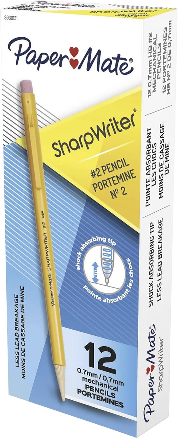 Paper Mate SharpWriter Mechanical Pencils, 0.7mm, HB #2, Yellow, 12 Count