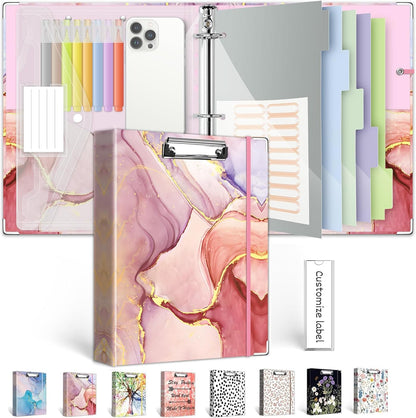 3 Ring Binder 1 Inch, Three Ring Binders Organizer with Clipboard, 5-Tabs Pockets Dividers, Plastic Folder, 18 Divider Stikers, BVSSX Pretty Binder with Pen Loop (Black Weeds, Letter Size)