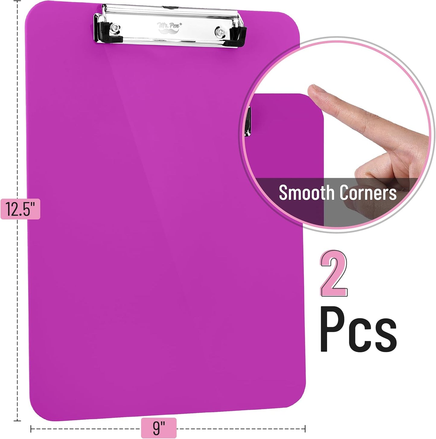 Mr. Pen- Plastic Clipboard, 12.5" x 9", 2 Pack, Clipboard Plastic, Low-Profile Metal Clip with Retractable Hanging Hole