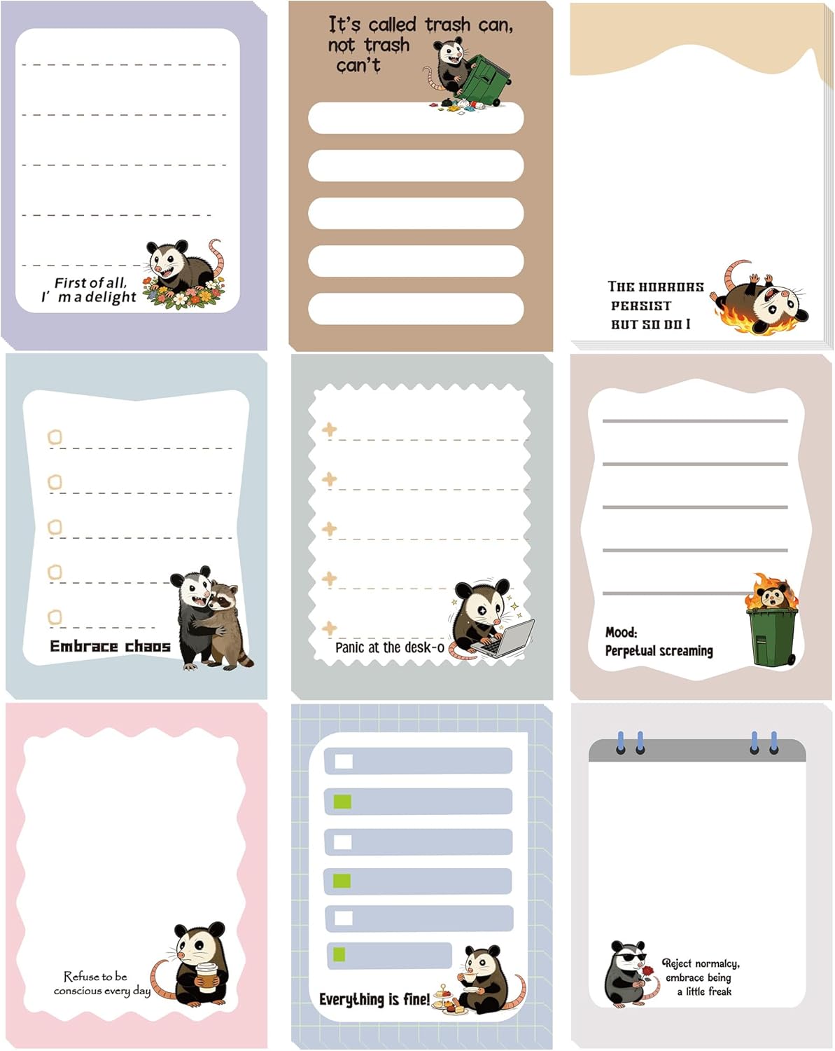 Dumpster Fire Sticky Notes 9 Pack, Funny Dumpster Fire Notepads for Work Stress Relief, Cute Self-Stick Memo Note Pads for Office, Humorous Gifts for Coworkers Students School Office Supplies 3×3 Inch