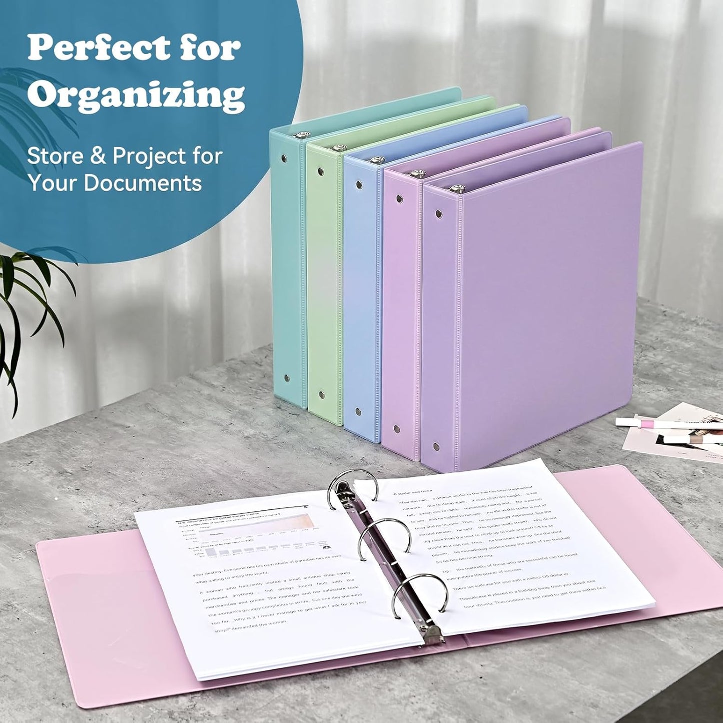 1.5-Inch 3-Ring Binder with Pockets, 1-1/2’’ Premium View Binders with Three Ring Binders Holds up to 325 Sheets US Letter Size, Bulk Pack of 6, Perfect for Home, Office, and School (1.5-inch) White
