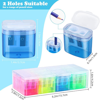 24 Pieces Pencil Sharpeners Manual Dual Holes Pencil Sharpener with Lid Portable Colorful Crayon Sharpener for Kids & Adults, School, Office, Home, Travel