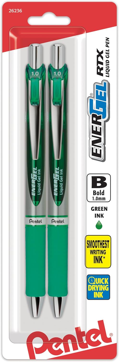 Pentel EnerGel RTX Retractable Liquid Gel Pen, (1.0mm), Bold Line, Metal Tip, Black Ink, Pack of 3 (BL80BP3A)