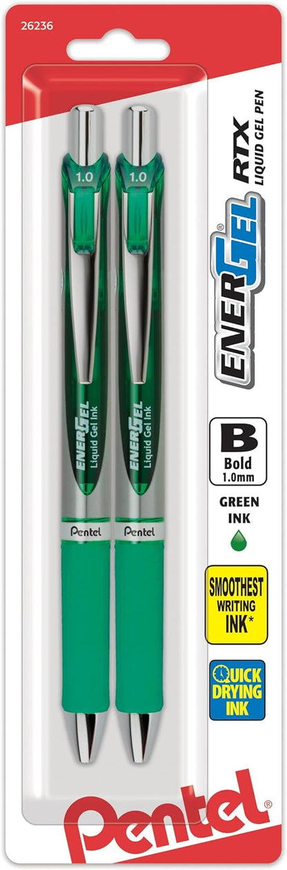 Pentel EnerGel RTX Retractable Liquid Gel Pen, (1.0mm), Bold Line, Metal Tip, Black Ink, Pack of 3 (BL80BP3A)