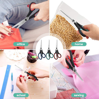 Scissors, iBayam 8" All Purpose Scissors Bulk 3-Pack, Ultra Sharp 2.5mm Thick Blade Shears Comfort-Grip for Aesthetic Fun Cute School Office Teacher Desk Crafts and Art Supplies Accessories Essential
