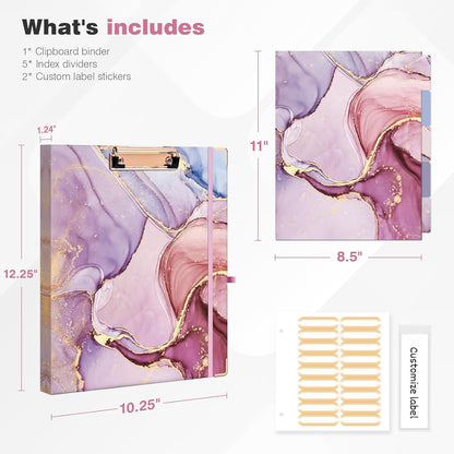 Ospelelf Binder 3 Ring 1 Inch, Floral Round Ring Clipboard Binder for Letter Size with 5 Tab Dividers, File Folder Labels, for School and Office Supplies