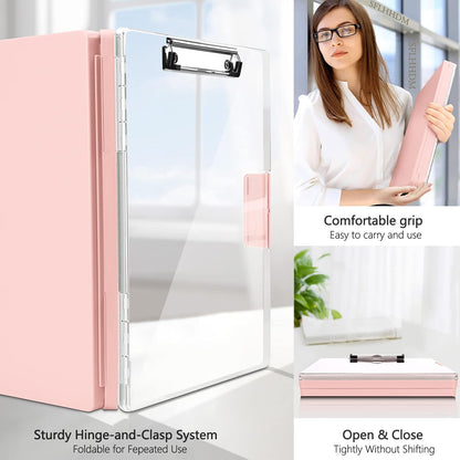 SFLHHDM Clipboard with Storage,Heavy Duty Clip Boards 8.5x11 with 2 Storage Case,Clear Visible Panel Storage Clipboards,Side Opening Nursing Clipboard Folder for Office Supplies-Light Purple