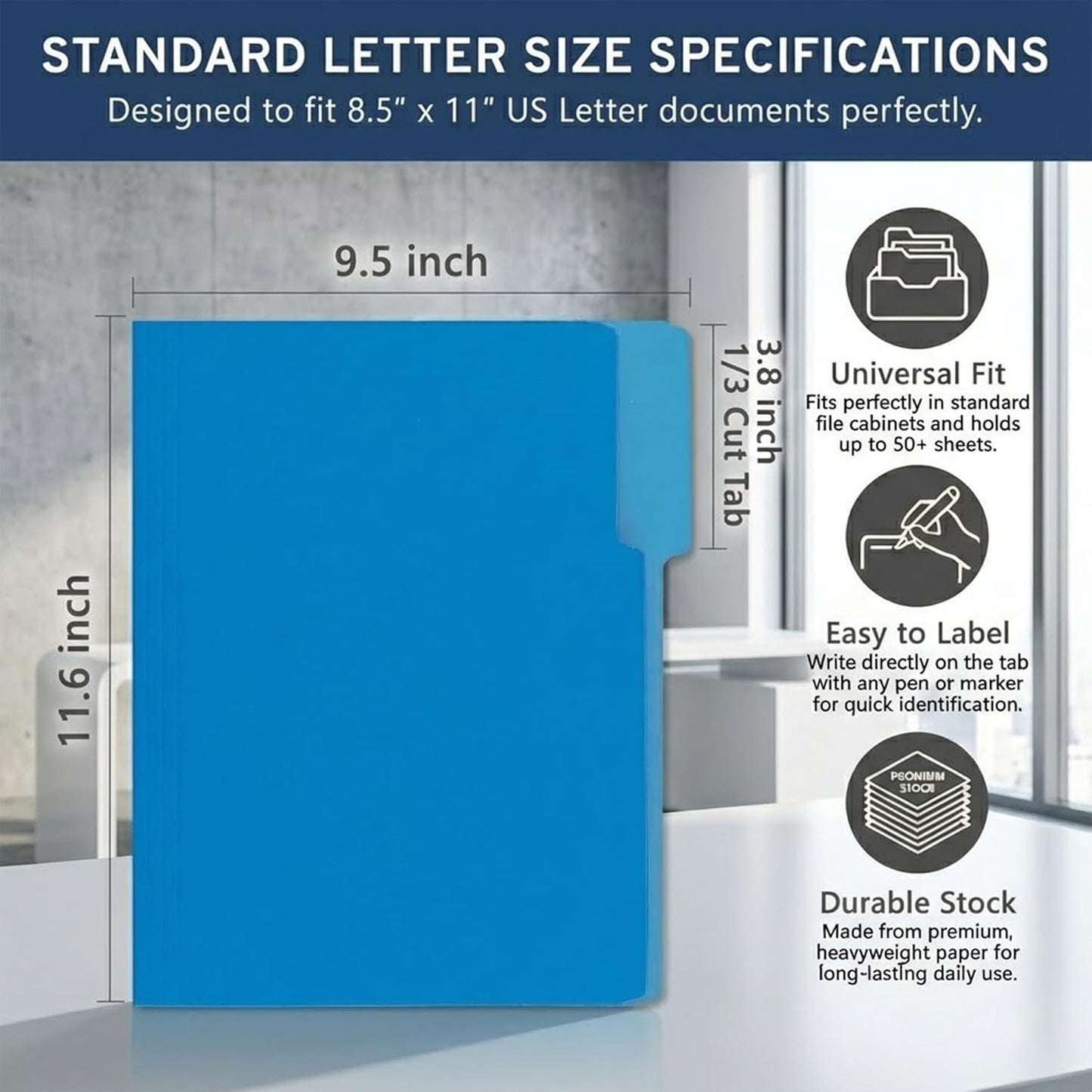 VZCPYTPM 100 Packs Black File Folder,Manilla File Folders Letter Size,1/3-Cut Tabs,8.5x11 File Folders for Office Filing,School Projects and Home,Organizer File Folder