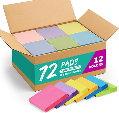 Sticky Notes, 36 Pads, 3x3 Inches Self-Stick Note Pads, Perfect for Office, Study, and Daily Life Organization - Bright