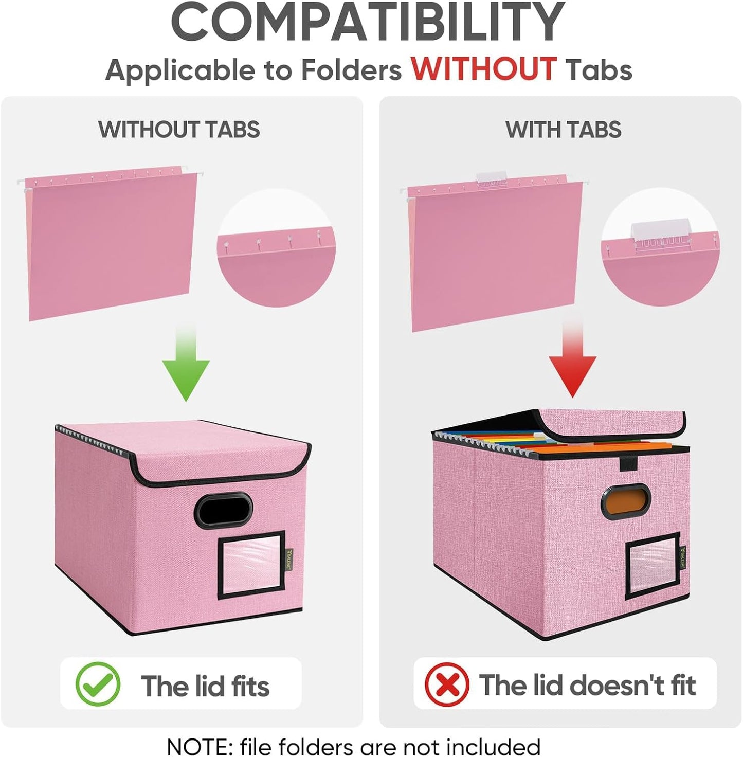 BALEINE File Organizer Box with Lid, Collapsible File Folder Organizer with Plastic Slide, Hanging File Folder Box for Office Document Storage (1 Pack, Black)