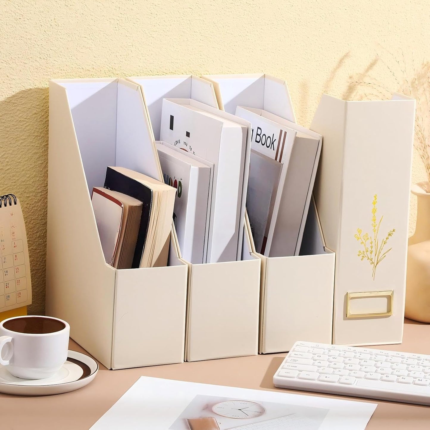 AmazingSpark 5 Pack Magazine File Holder Office Desk Storage Holder Set Vertical Desk Cardboard Organizer for Office Home Classroom Organize Your File Magazines Paperwork Books or Binders(Sage Green)