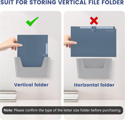 Jomola No Drilling Wall Mount File Holder - Office Wall Hanging Files & Magazines Organizer - Plastic Door Mount with Adhesive Pad, Gray (1 Count)
