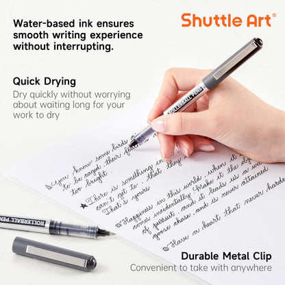 Shuttle Art RollerBall Pens, 50 Pack Black Fine Point Roller Ball Pens, 0.5mm Liquid Ink Pens for Writing Journaling Taking Notes School Office