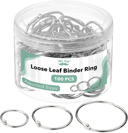 Mr. Pen- Loose Leaf Binder Book Rings, 5 Assorted Sizes (0.6", 1", 1.2", 1.5",2"), 36 Pack, Metal Binder Rings for Index Cards, Keychains, School, Home, Office, Silver