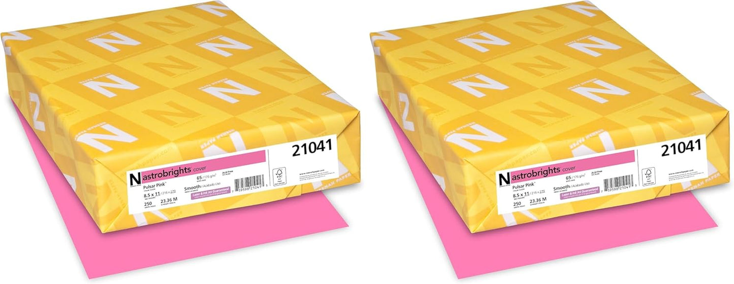 Astrobrights® Colored Card Stock, Bright Color Cover Paper, 8 1/2" x 11", FSC® Certified, 65 Lb, Pulsar Pink™, 250 Count (Pack of 1)