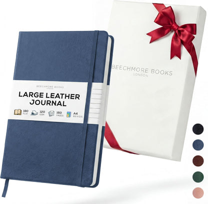 BEECHMORE BOOKS Large Lined Journal Notebook, 8.5" x 11.5" (A4) Hardcover Vegan Leather Executive Diary for Work, Thick 120gsm Paper, Lay-Flat Binding, Gift Box