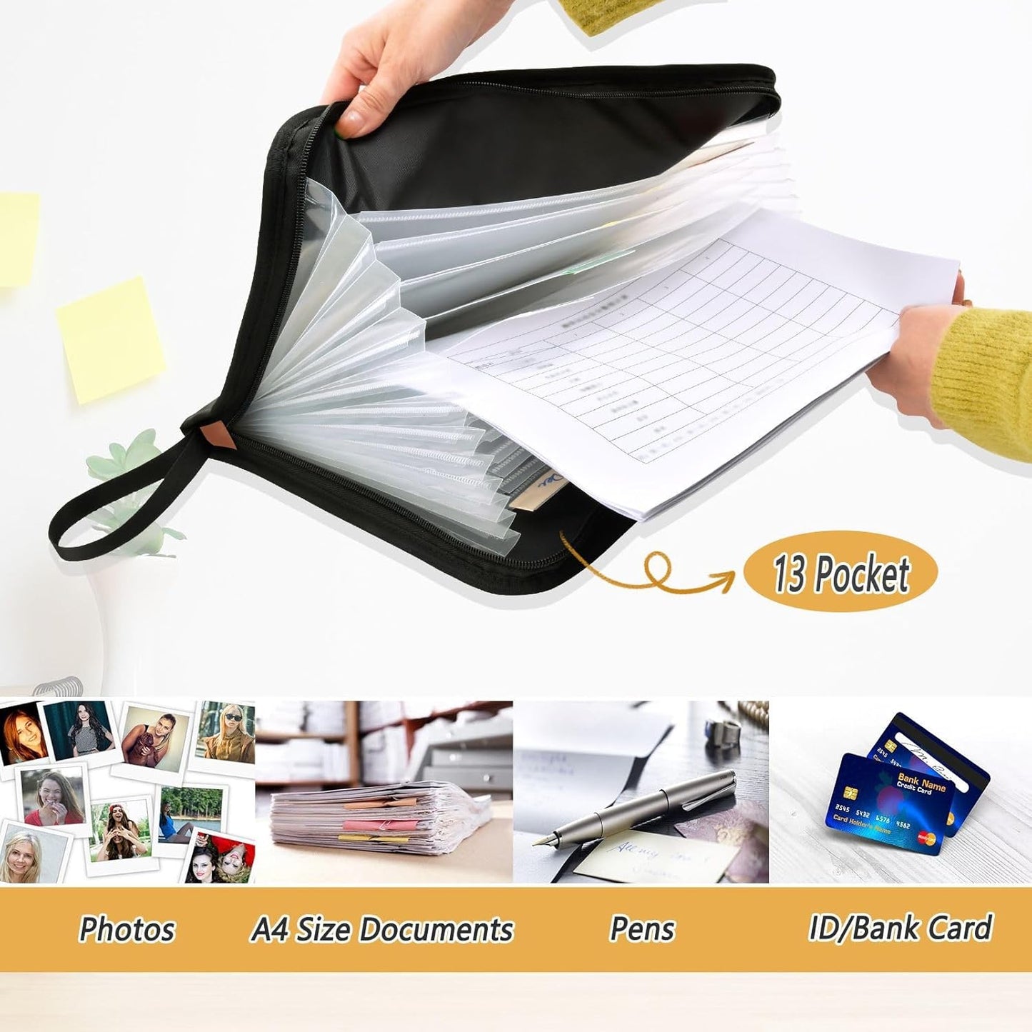 Mushroom Botanical Dragonflies Butterflies Expanding File Folder with Sticky Labels, 13 Pockets Accordion File Folder Document Organizer Expandable Zip File Folder with Zipper Closure