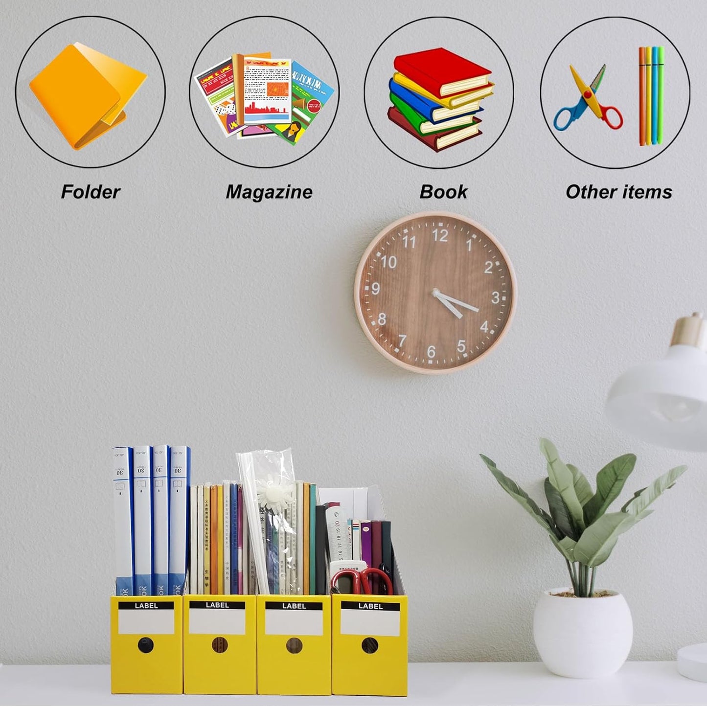 Limitliho 2 Pack White Magazine Holde, Vertical Book Bins for Classroom and Library Use, 10.6'' ×10.2'' ×3.5'' Inch Vertical File Folder Box