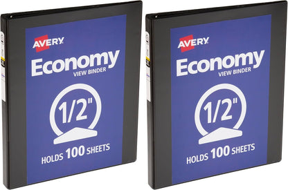 Avery Standard View 3 Ring Binder, 0.5" Round Rings, 100-Sheet Capacity, 0.7 Inch Wide Spine, 1 Black Binder, Ideal for Lightweight Organization and Occasional Referencing (05751)