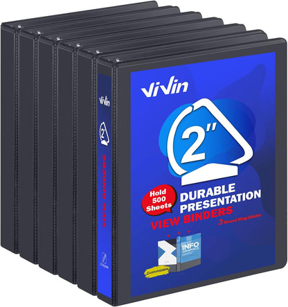 3 Ring Binder 1-1/2 Inch, ViVin Sturdy 1.5"-Slant D Ring Binder with 2 Interior Pockets, Clear View Cover, PVC-Free, Fits 350 Sheets of US Letter Size Paper (6 Pack, White)