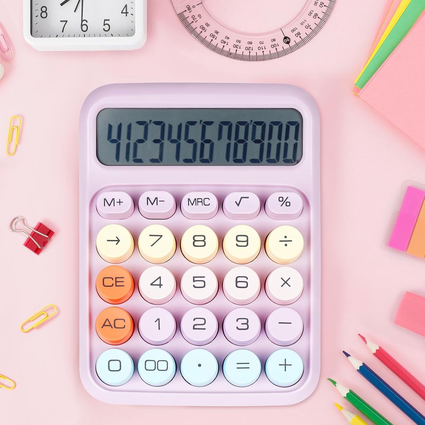 Mechanical Switch Calculator with Big Buttons, Calculators Desktop, 12 Digits, Large LCD Display, Desk Calculator, Cute Pink Calculators for Teachers Students Basic Office (Pink)
