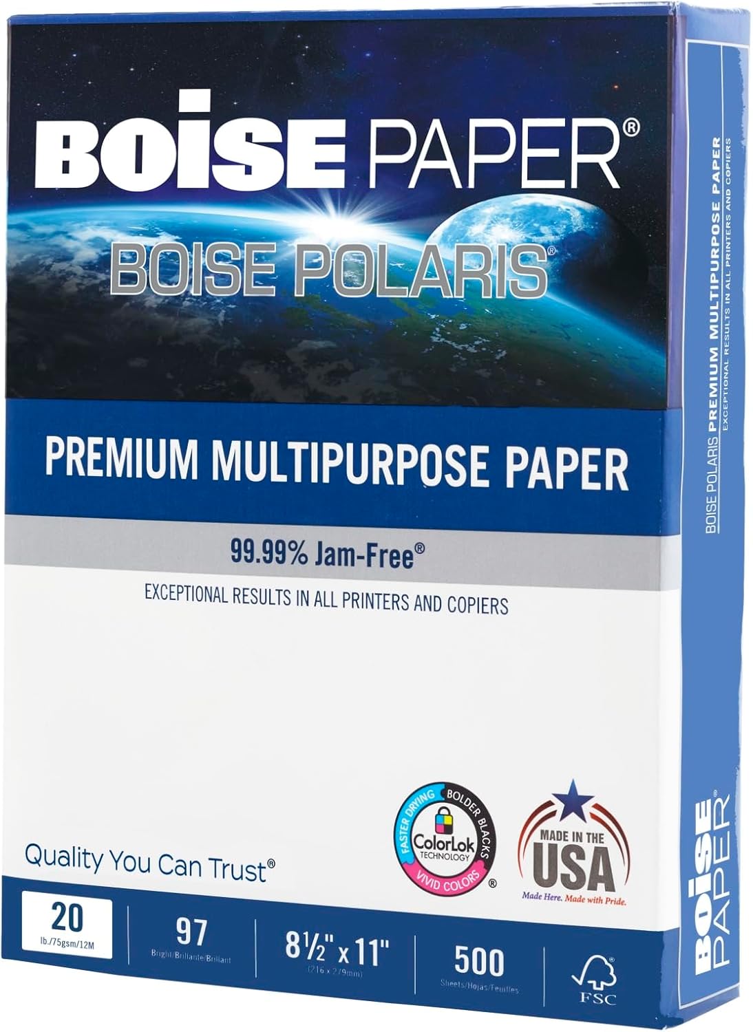 Boise Paper Premium Multipurpose Copy Paper | 8.5" x 11" Letter | 97 Bright White, 24 lb. | 10 Ream Carton (5,000 Sheets)