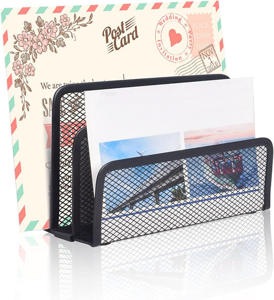 wishacc Desk Mail Organizer Small File Holders Letter Metal Mesh Document/Filing/Folders/Paper Organizer for Desktop