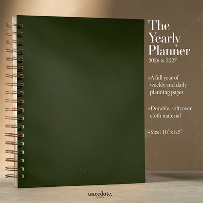 Anecdote Daily Planner w/ 2026-2027 Calendar | Start Anytime 26 Weeks Undated | 1 Page per Day | 8.5" x 5.2" | Hardcover To-Do List Organizer, Plan Your Success, Achieve Productivity Goals (Evergreen)