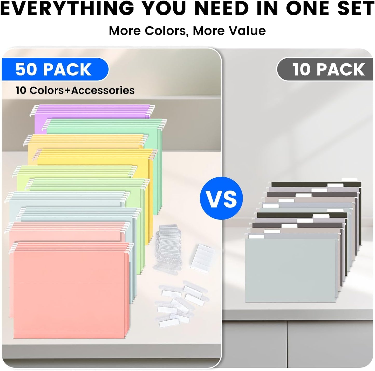 25-Pack Green Hanging File Folders, Letter Size (8.5" x 11") with 1/5-Cut Tabs,Includes 35 Transparent Label Cards & 50 Sticker Labels for Home & Office Organization