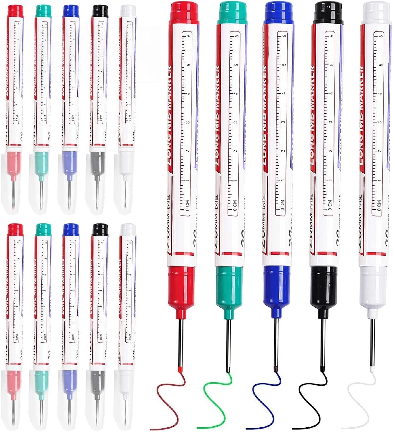 10 PCS Long Head Deep Hole Marker Pens, 20 MM Long Nib Marker for Metal, Multi-purpose Deep Reach Markers Quick Dry Waterproof Marking Pens Construction Markers with Long Nose