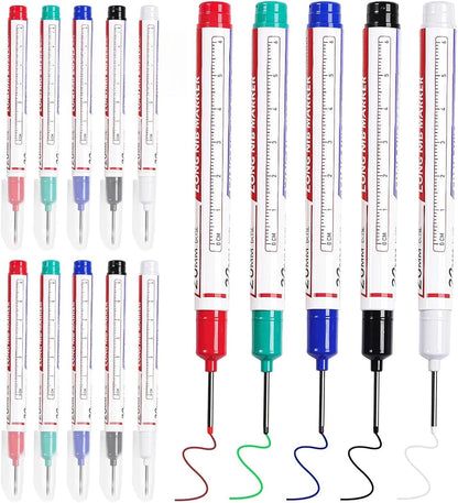 10 PCS Long Head Deep Hole Marker Pens, 20 MM Long Nib Marker for Metal, Multi-purpose Deep Reach Markers Quick Dry Waterproof Marking Pens Construction Markers with Long Nose