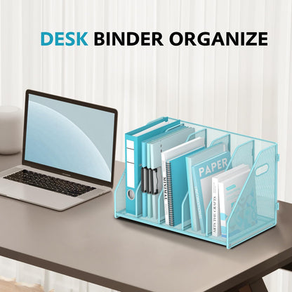 SUPEASY Binder Organizer, Magazine File Holder with 5 Vertical Compartments Rack, Metal Desk File Organizer & Binder Holders, Magazine Organizers for Office Desktop, Home, School, Classroom (Black)