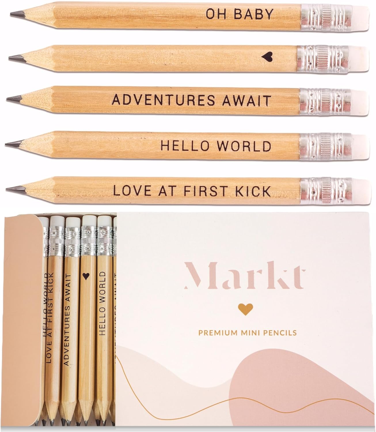 Markt Mini Pencils For Baby Shower Games Boy, Heart Pencils, Small Blue Pencil Set (Wood Pencil Set)
