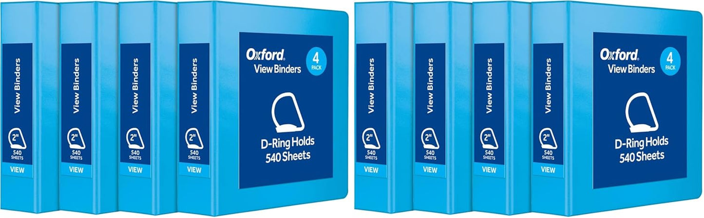 Oxford® 3 Ring Binders, Binders for School and Office, Durable 2 inch D Rings, Holds 540 Sheets, ClearVue™ Presentation Binder, Green, 4PK