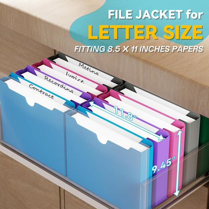 Plastic File Jackets Letter Size,12 Pack Reinforced Manilla File Pocket Folders, Heavy Duty File Folders with Straight Cut Tab,2 Inch Expanding File Folder for Documents,File Pockets