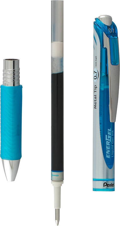 Pentel EnerGel RTX Retractable Liquid Gel Pen, Medium Line, Metal Tip, Pink/Violet Ink, 2-Pack (BL77BP2PV)