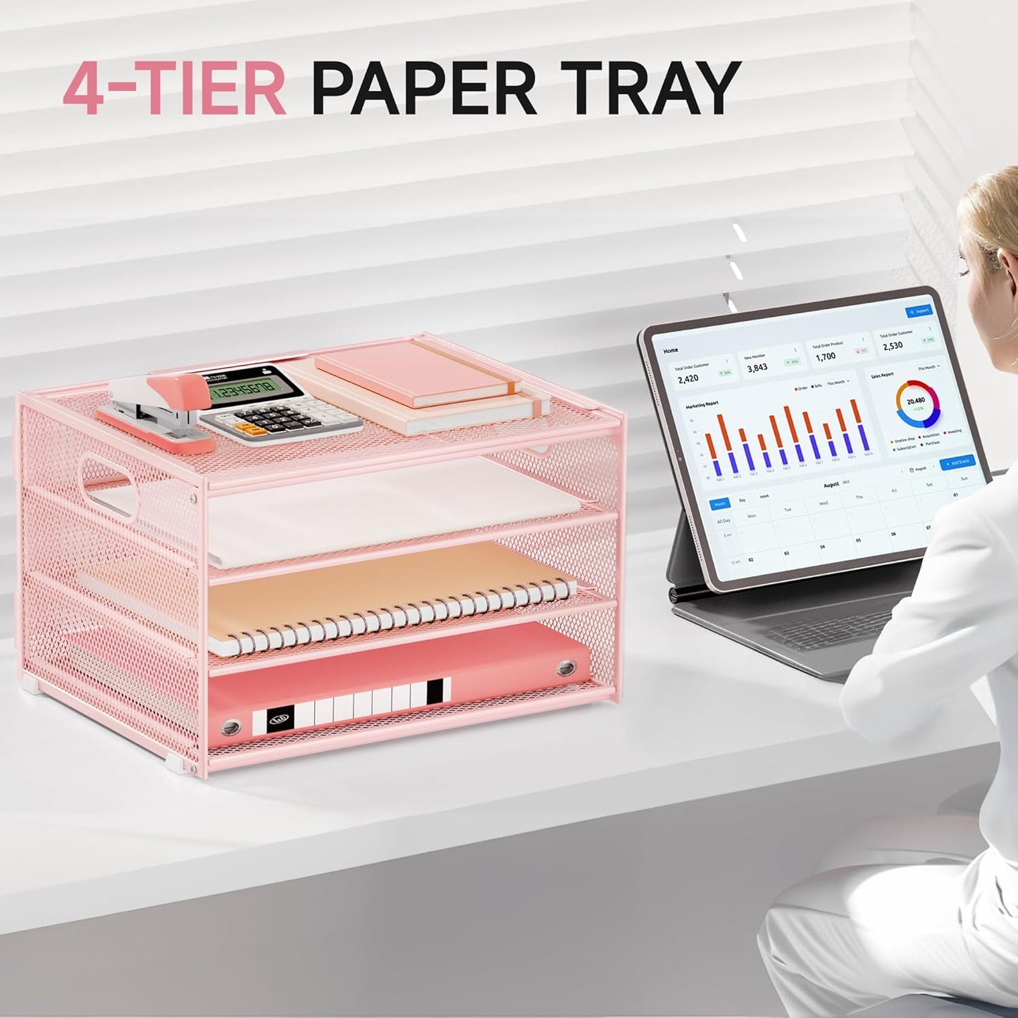 Lavatino 3-Tier Letter Tray Desk Organizer, Mesh Metal Paper File Tray Organizer for Desk, Office Supplies & Home Organization, Fits A4 Paper, Mail, Magazines & Office Accessories (Black with Handle)