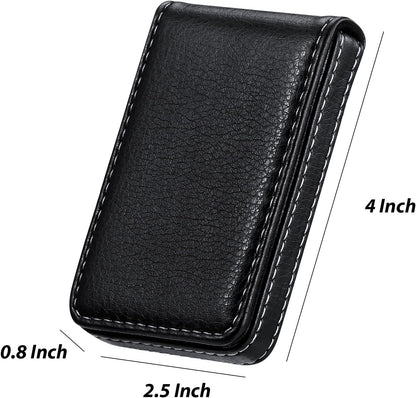 Outus 2 Pieces Business Card Holder, PU Leather Business Card Case Pocket Wallet with Magnetic Shut for Valentines Gift Men Women(Black and Coffee,Classic)