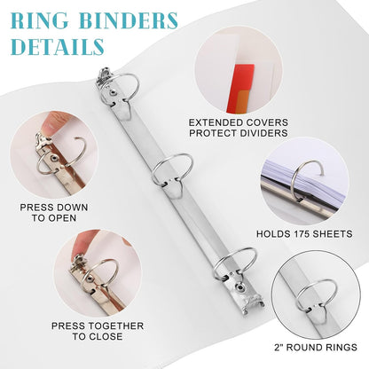 Fulmoon 12 Pcs Economy View 3 Ring Plastic Binder 12.2 x 9.8 Inch Plastic Round Ring Binders with Pockets Notebinder for Meetings for Home, Office, School(White, 1/2 Inch)